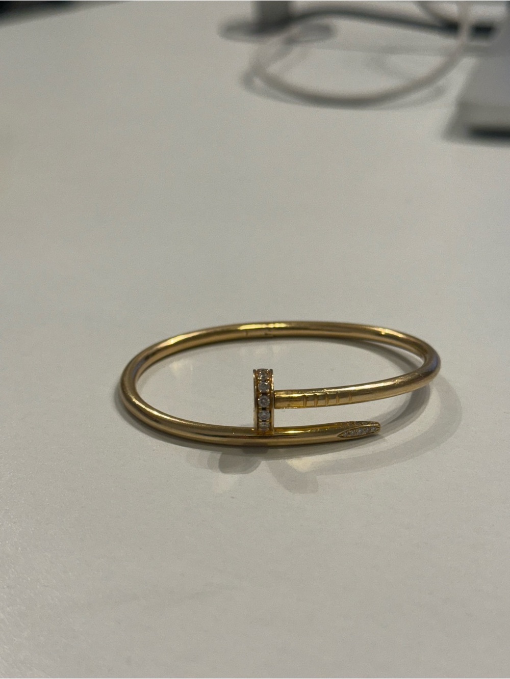18K Solid Gold Nail-Style Bracelet With Pave Diamonds
